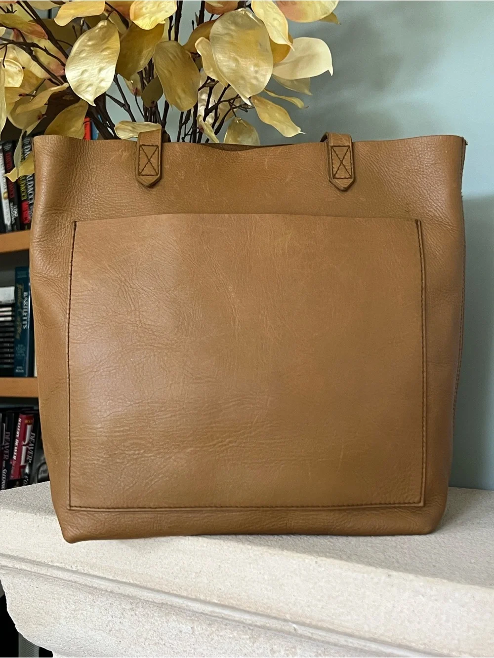 Madewell Medium Transport Tote English Saddle Leather Crossbody Bag